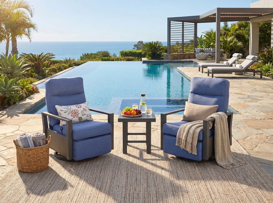 Shoreline Aluminum Outdoor 2PC Swivel Glider Recliner and Side Table | Outdoor Bistro Set