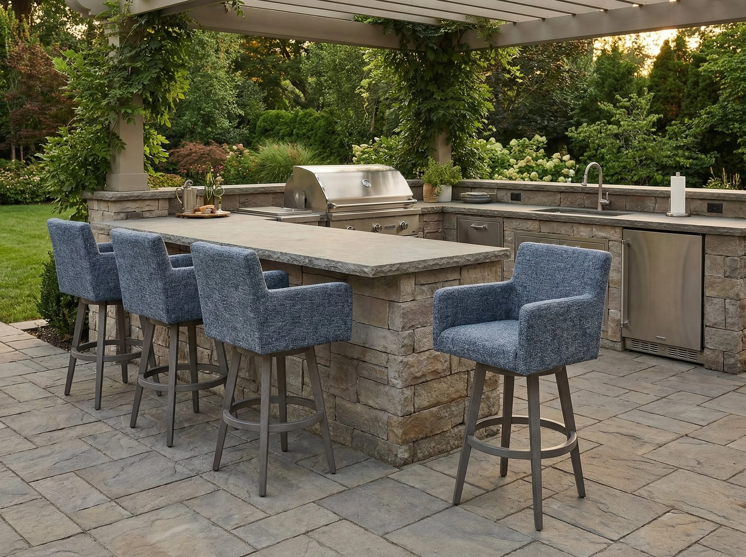 Outdoor Nook Solurium™ Swivel Bar Stool with Arms - Denim Blue | Outdoor Bar Stool