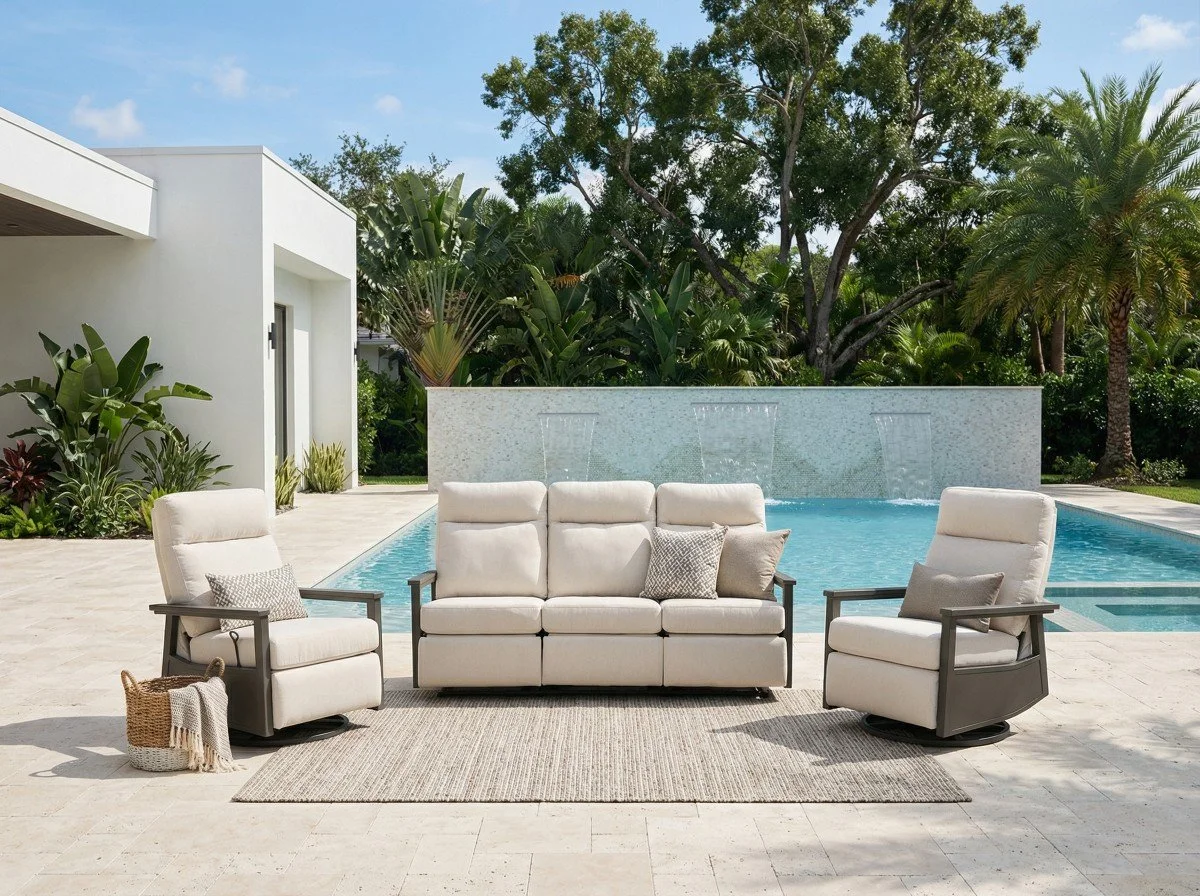 Huntington 5-seat Patio Aluminum Reclining Sofa Conversation Set with pair of Recliners in Sunbrella® Canvas Canvas | Outdoor Set