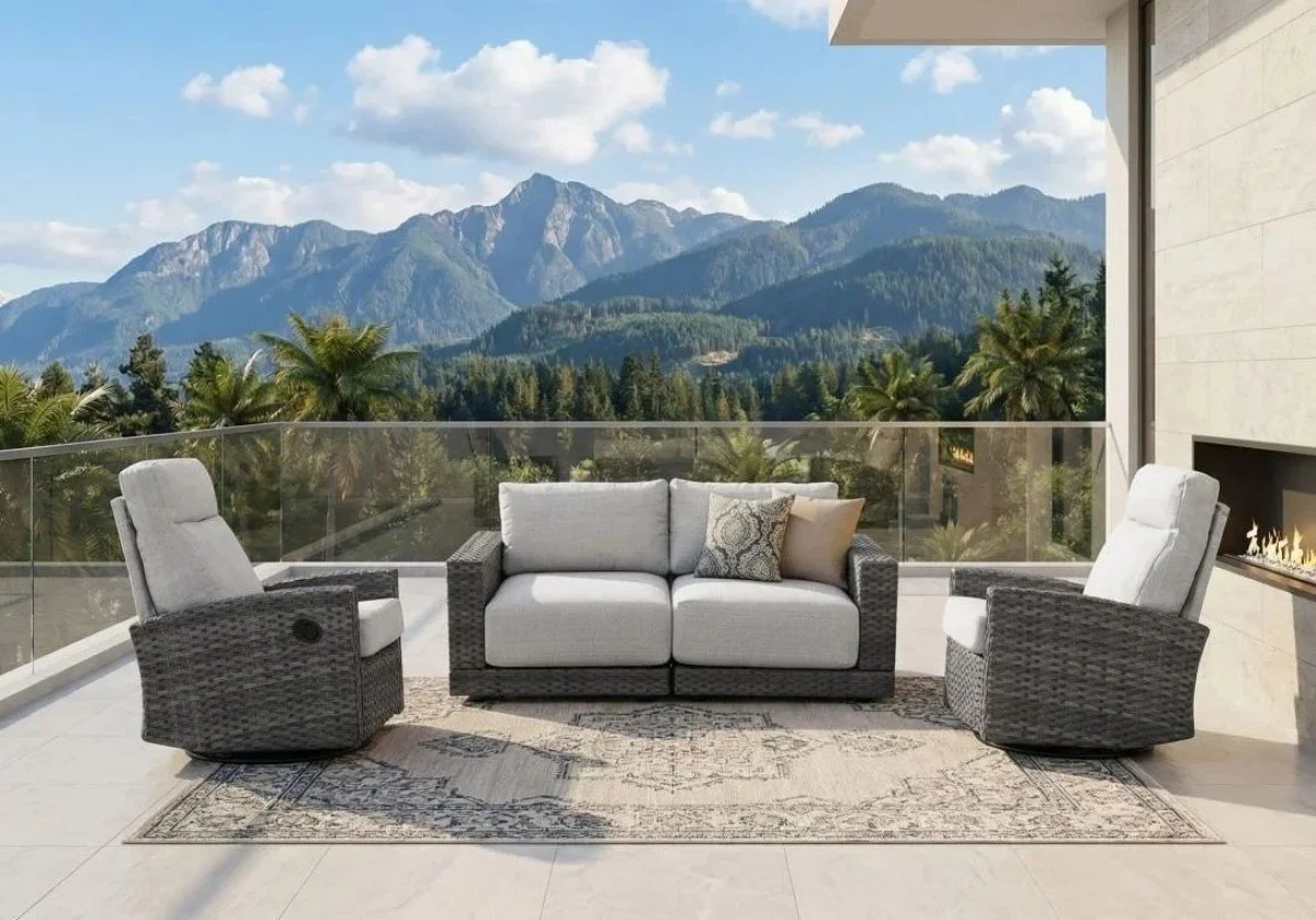 Malibu II 4-piece Patio Wicker Modular Loveseat Set with Swivel Glider Recliners | Outdoor Set