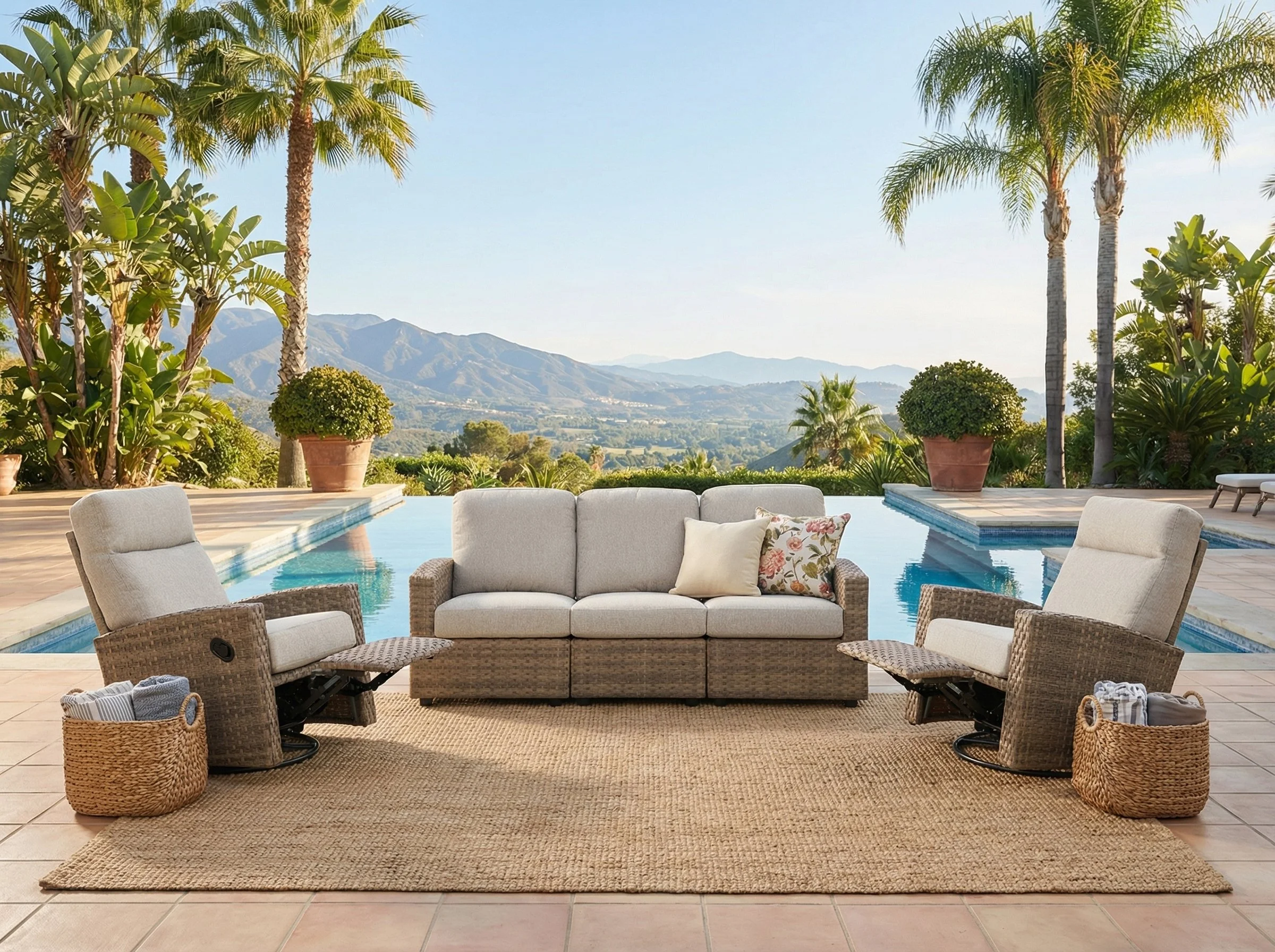 Newport 5-piece Patio Wicker Sofa Set with Swivel Glider Recliners | Outdoor Set