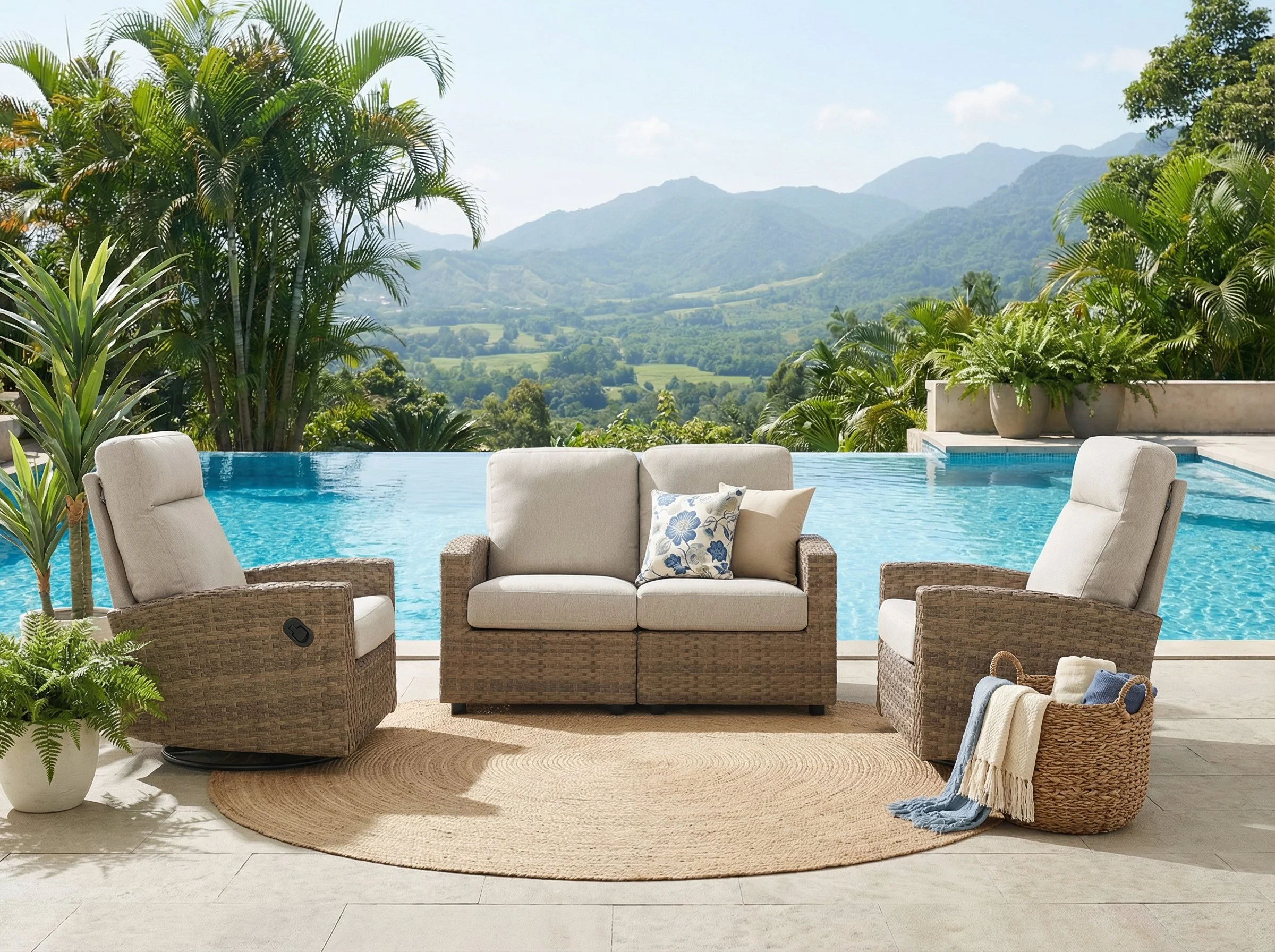 Newport 4-piece Patio Wicker Sofa Set with Swivel Glider Recliners | Outdoor Set