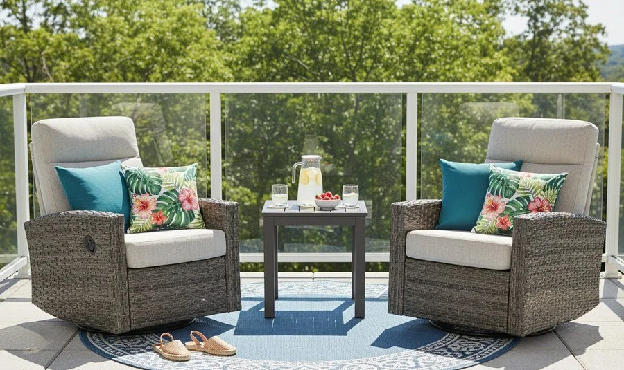 Malibu II Wicker Outdoor 2PC Swivel Glider Recliner and Side Table | Outdoor Bistro Set