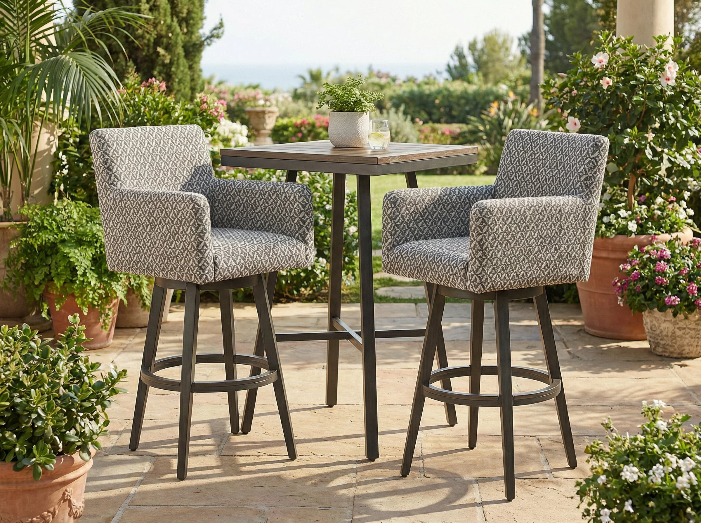 Outdoor Nook Solurium™ Swivel Bar Stool with Arms - Shadow Lattice | Outdoor Bar Stool
