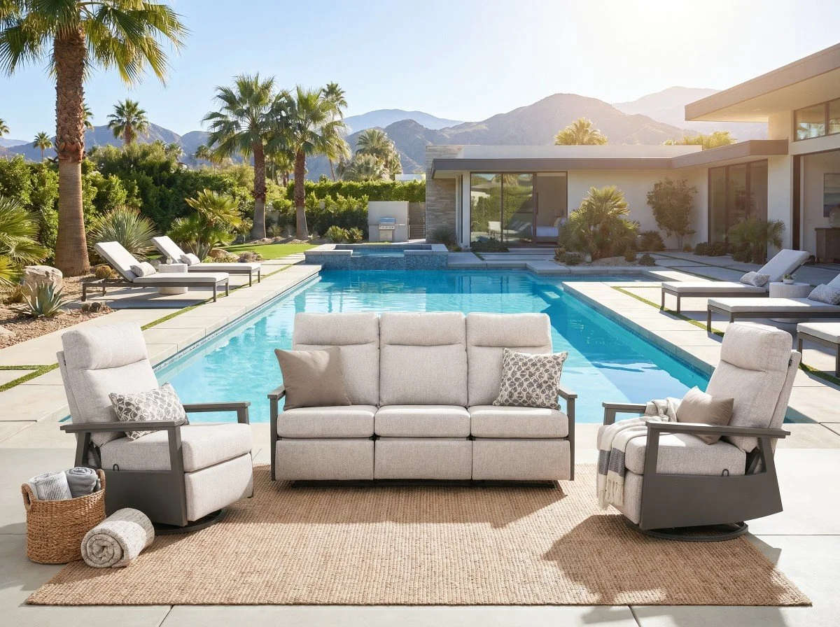 Huntington 5-seat Patio Aluminum Reclining Sofa Conversation Set with pair of Recliners | Outdoor Set