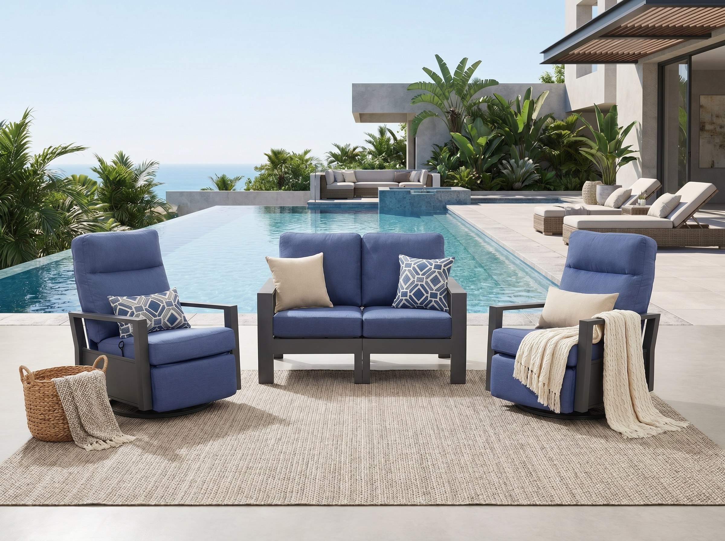 Shoreline 4-Seat Patio Aluminum Seating Group with Swivel Glider Recliners | Outdoor Set