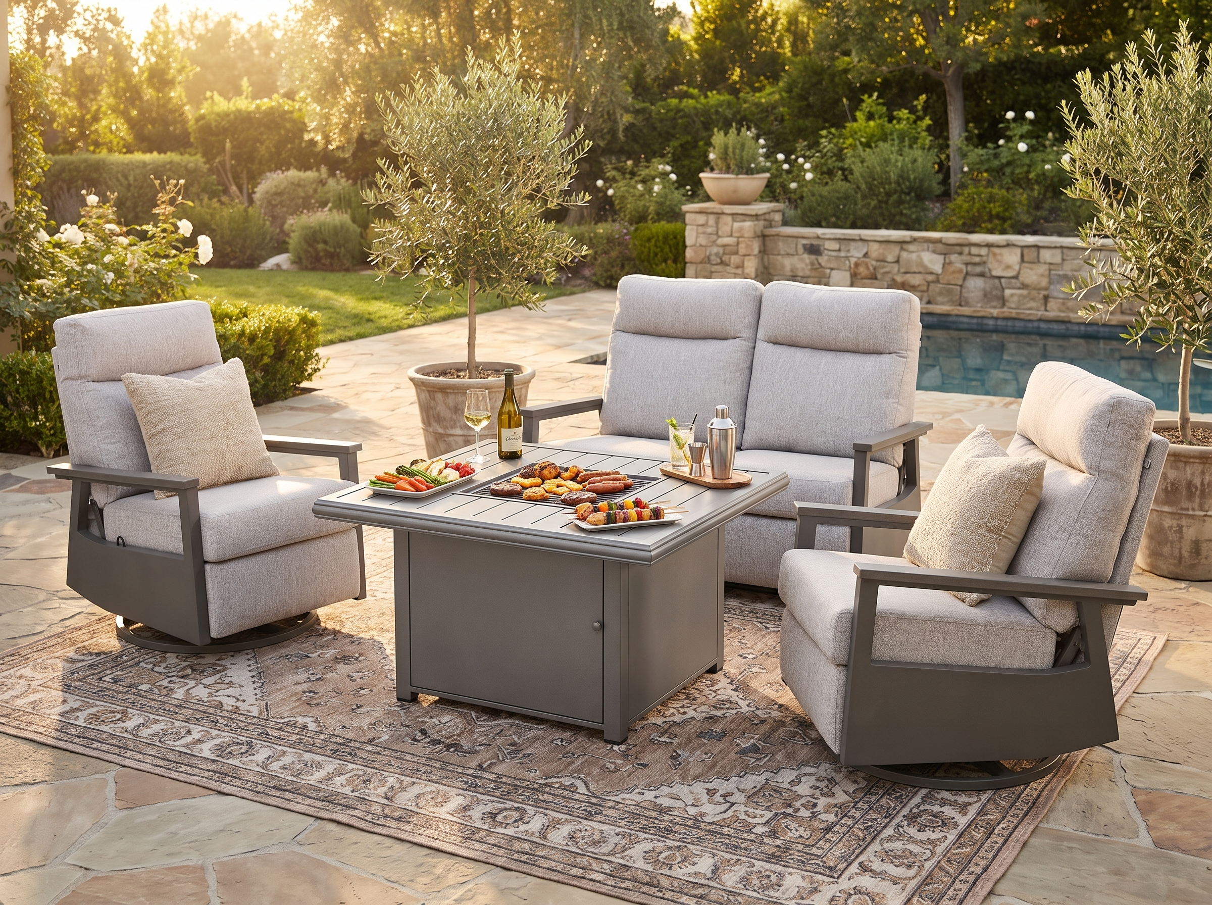 Huntington 4-Seat Aluminum Reclining Loveseat Firepit Conversation Set 06.png