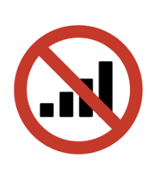 No cell phone or internet signals, symbolized by a bar graph with a red circle and slash over it.