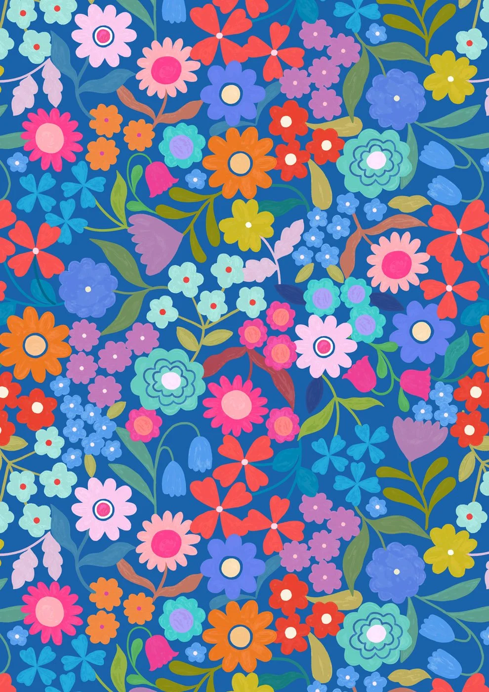 Joyful Flowers on Blue