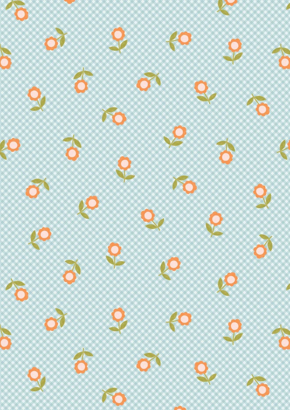 Micro Gingham Flowers - Light Blue