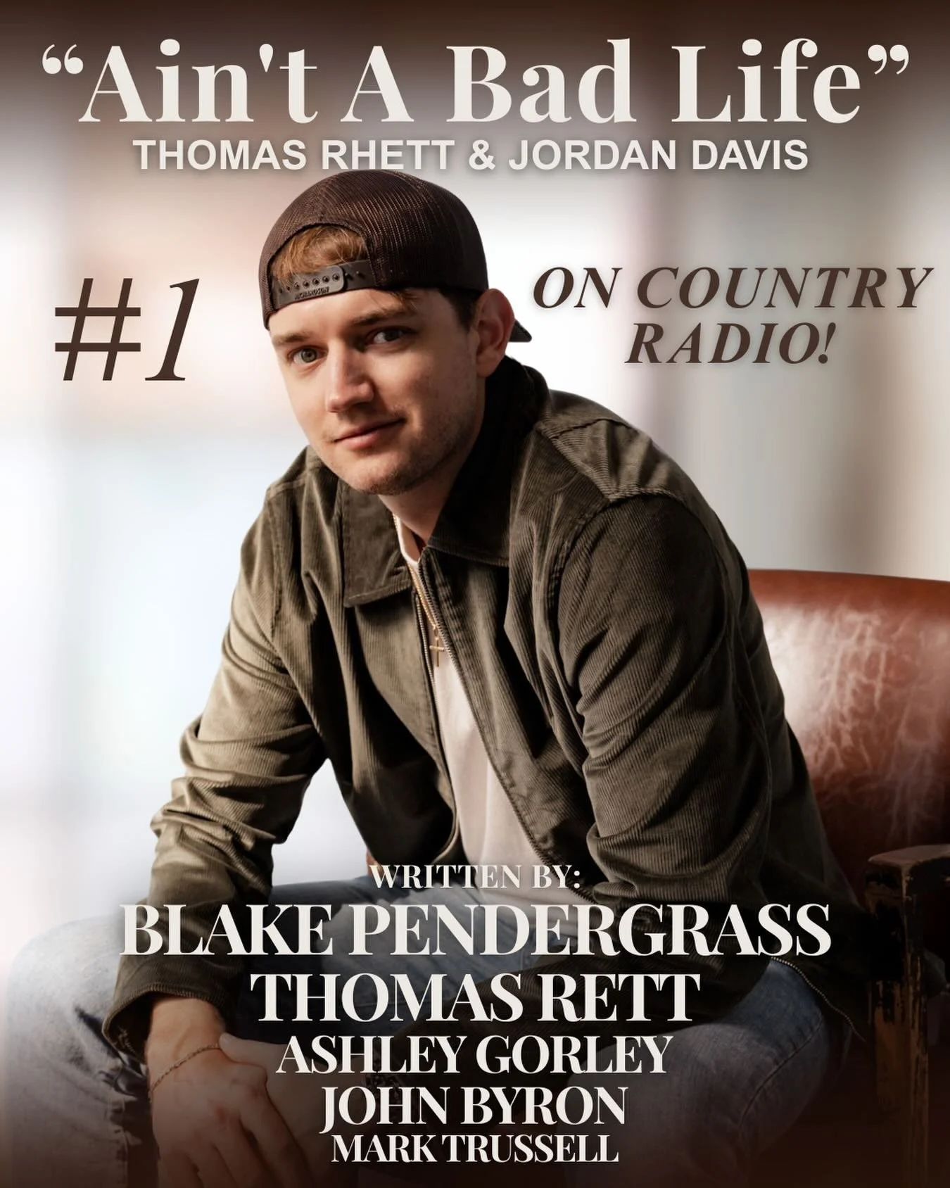 Congrats @blakemccoypendergrass on his #1 with @thomasrhettakins and @thomasrhettakins for &ldquo;Ain&rsquo;t A Bad Life&rdquo;👏