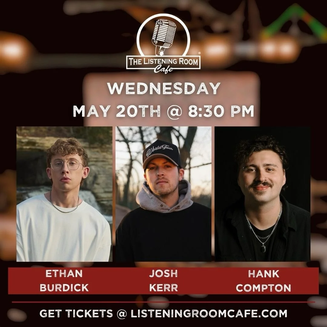 @ethanrburdick will be taking the @listeningroomcafe stage tomorrow at 8:30pm!! Get your tickets now @ listeningroomcafe.com🎟️ See you there!👋