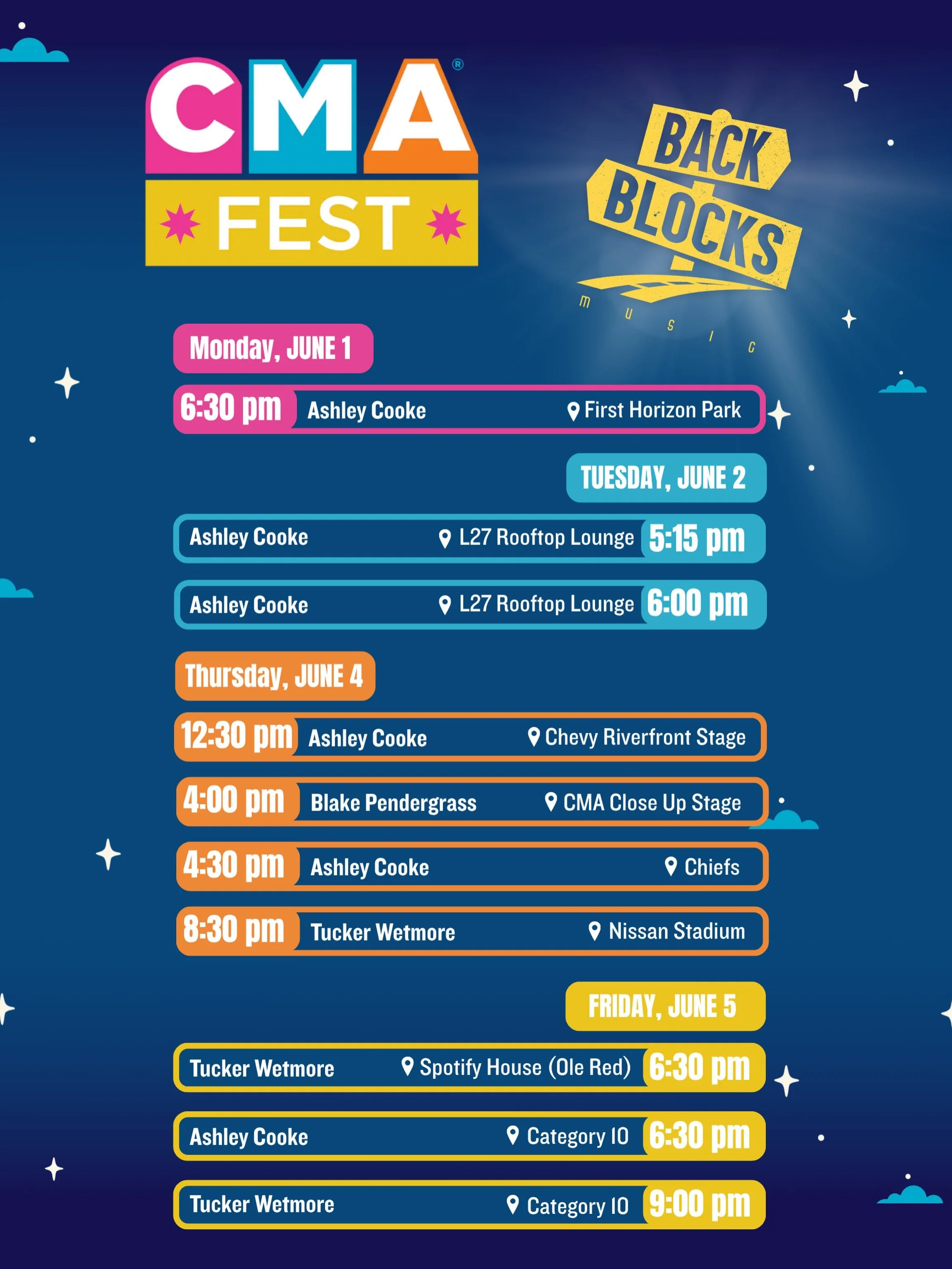 It&rsquo;s that time of year again!! Our CMA Fest Schedule is here and we can&rsquo;t wait to see you all there☀️🤠 #cmafest