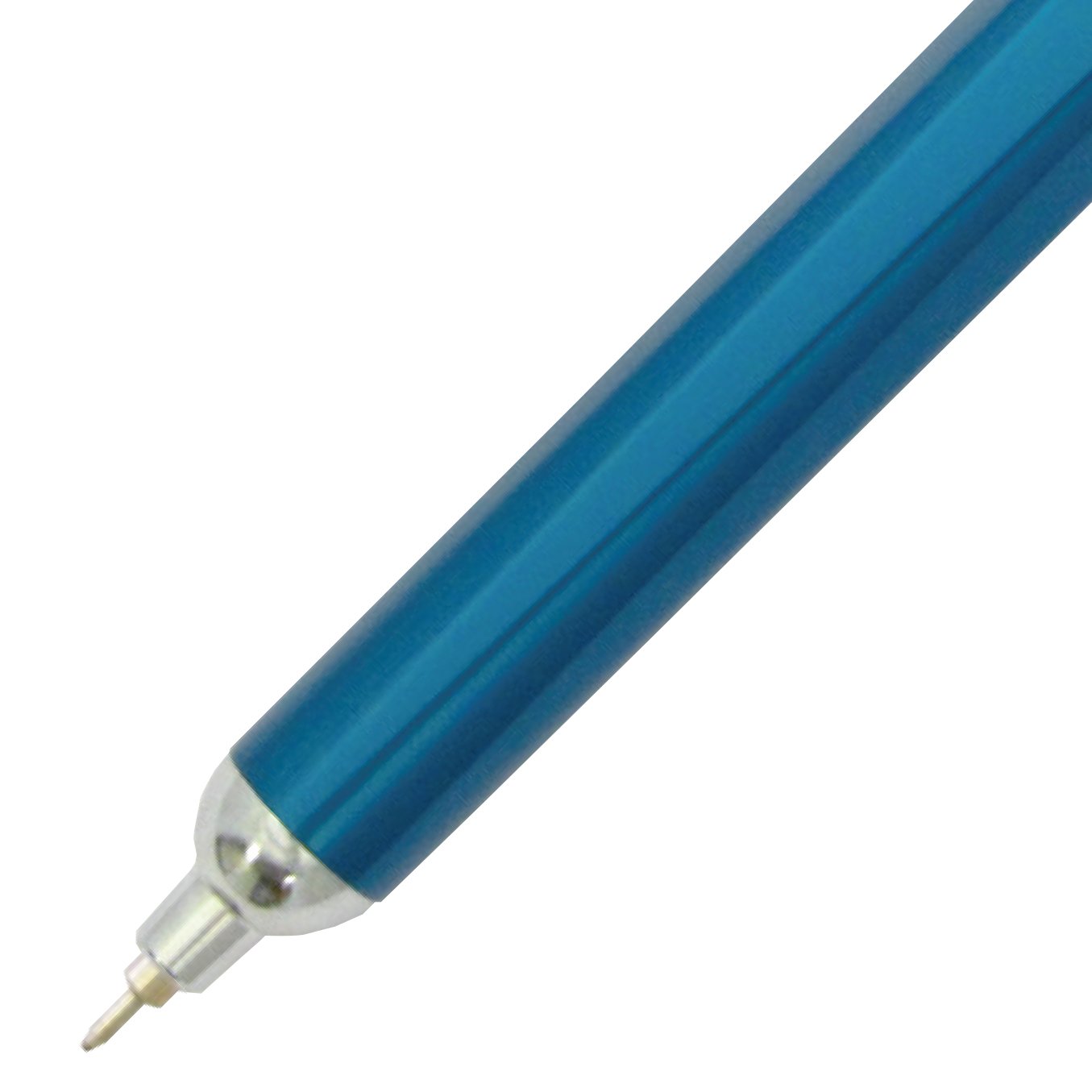 Close up of OHto Black Ink Pen in Blue to show the tip of the pen.