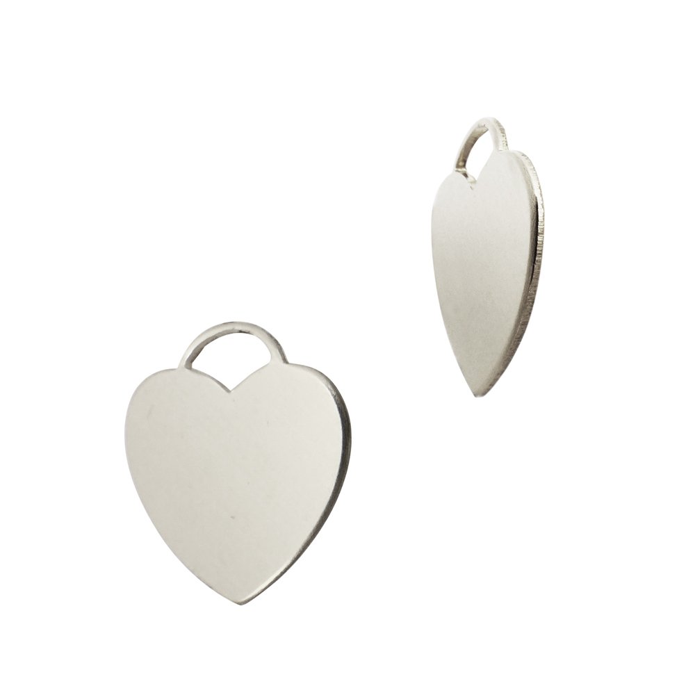 Two sterling silver heart charms, one facing forward and one angled to the side.