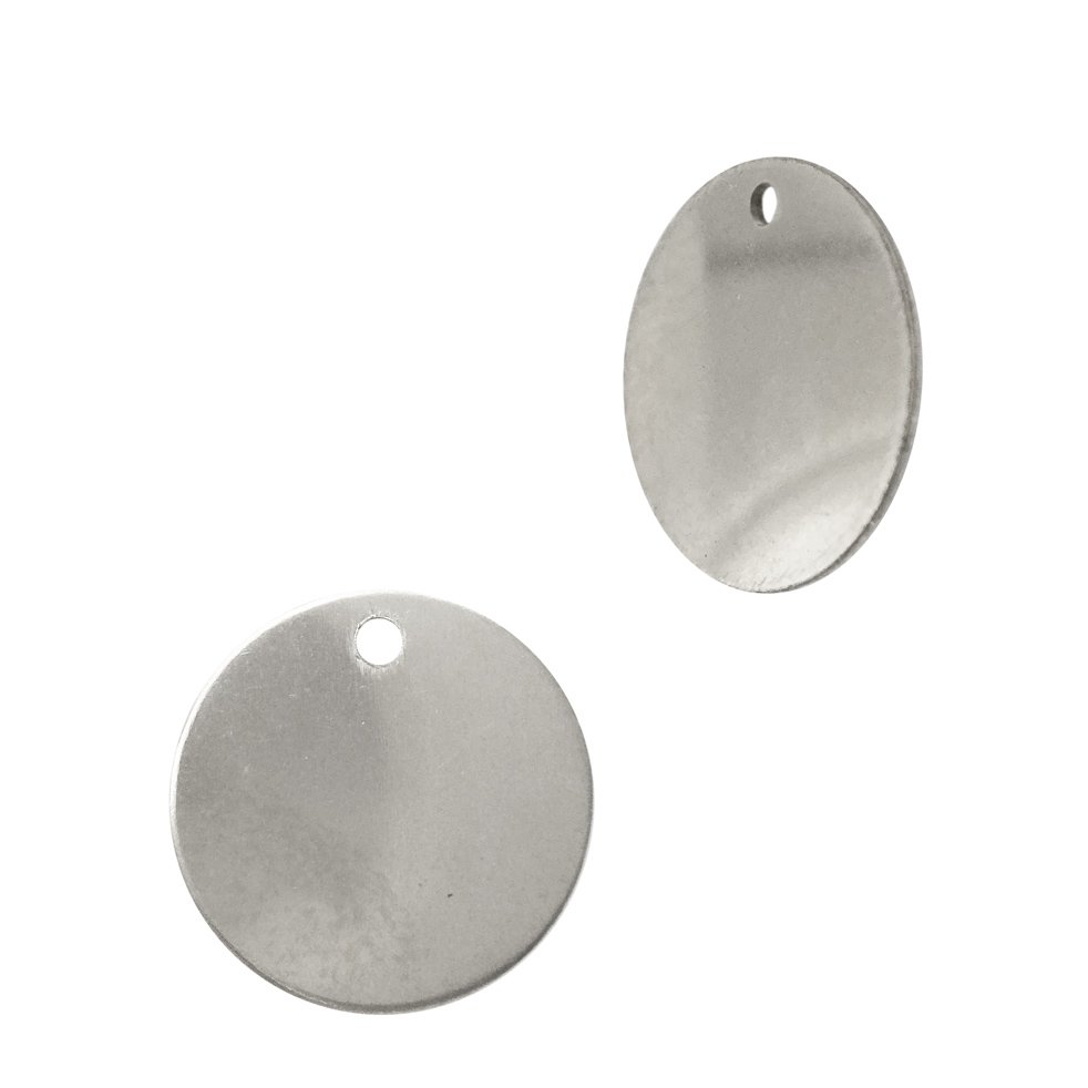 Two sterling silver circle charms, one facing forward and one angled to the side.