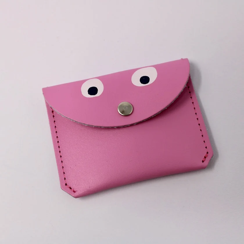 Leather Googly Eye Money Purse in Pink