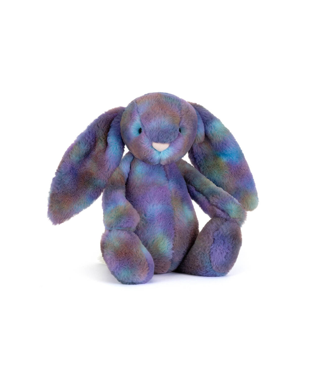 Jellcat Zodihop Luxe Bunny, a plush stuffed bunny with purple, blue, and green mixed fur.