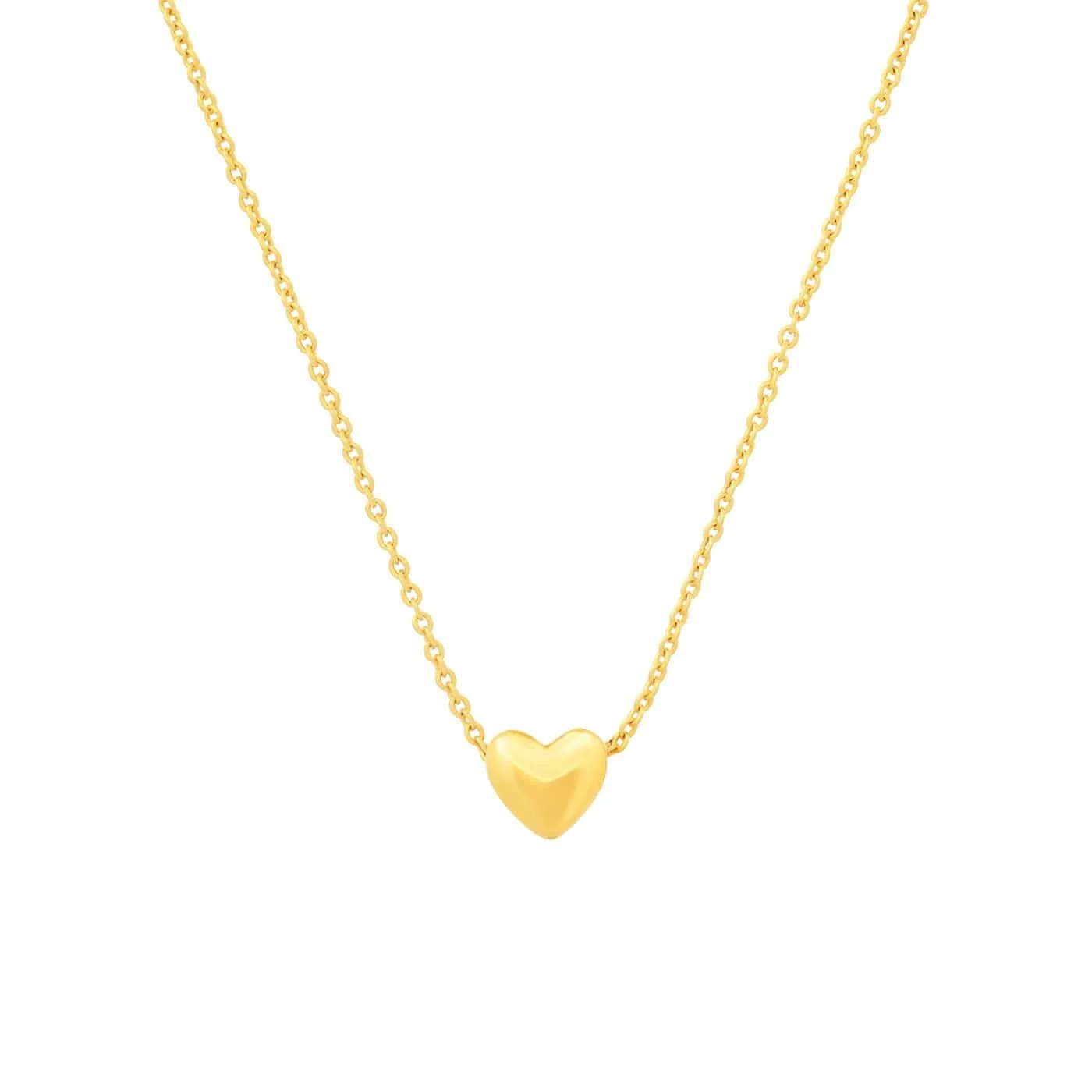 Tai Gold Vermeil Small Heart Necklace, a small puffy heart on a simple chain.