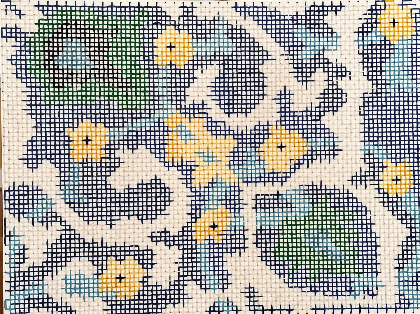 Experimenting with a new form: peg board cross stitch! This piece is inspired by a small section of decorative tiles found on an external wall at the Blue Mosque, Afghanistan. 

This approach may be an effective way of occupying a very large space, b