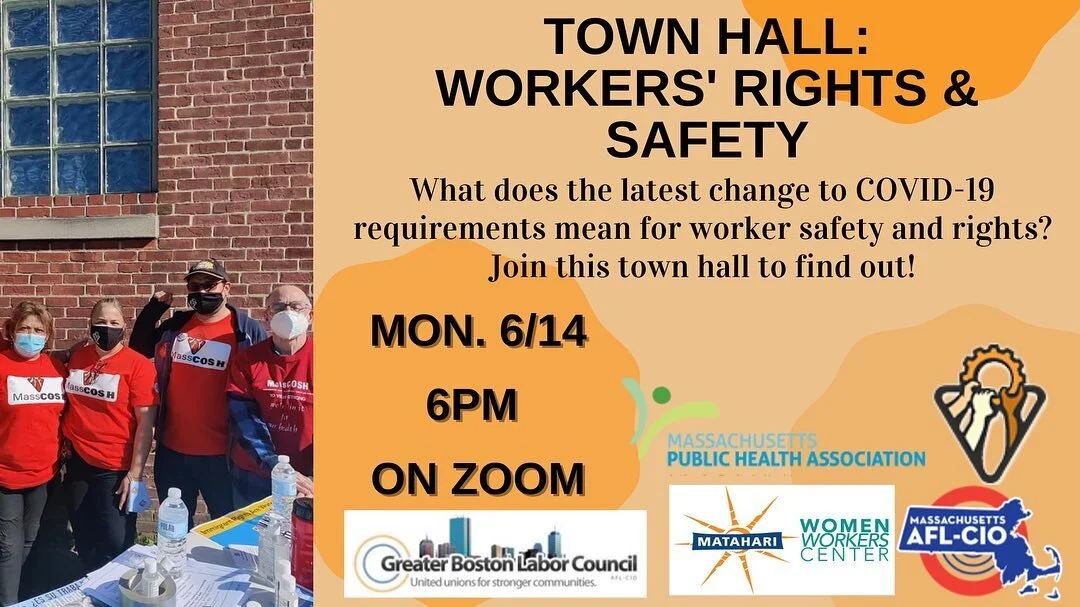 Don't forget about tonight's event! 

What does the latest change to covid-19 requirements mean for  worker safety and rights?

Join us to find out.

6PM!

https://us02web.zoom.us/j/81897340761...