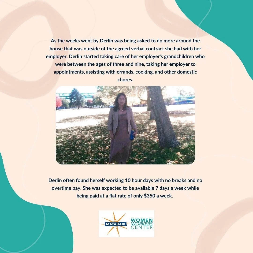 We continue our #internationaldomesticworkersweek with Derlin's story as we disrupts exploitation by speaking out against #wagetheft . 

//

Continuamos nuestra semana internacional de les trabajadores del hogar con la historia de Derlin mientras int