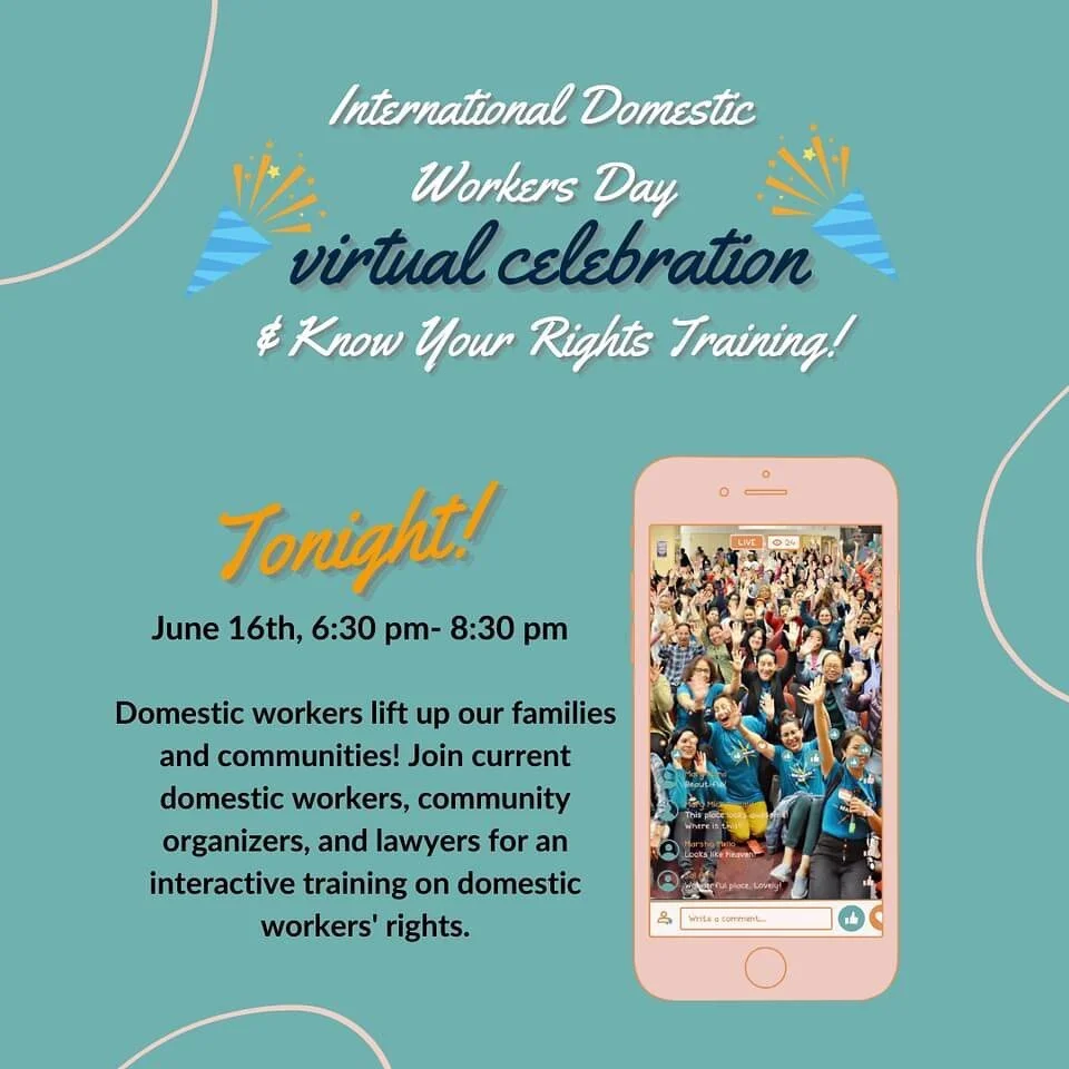 (espa&ntilde;ol abajo) Domestic workers lift up our families and communities! 
Join current domestic workers, community organizers, and lawyers for an interactive training on domestic workers' rights.

Who can join us?! Who can invite people!?

Regis