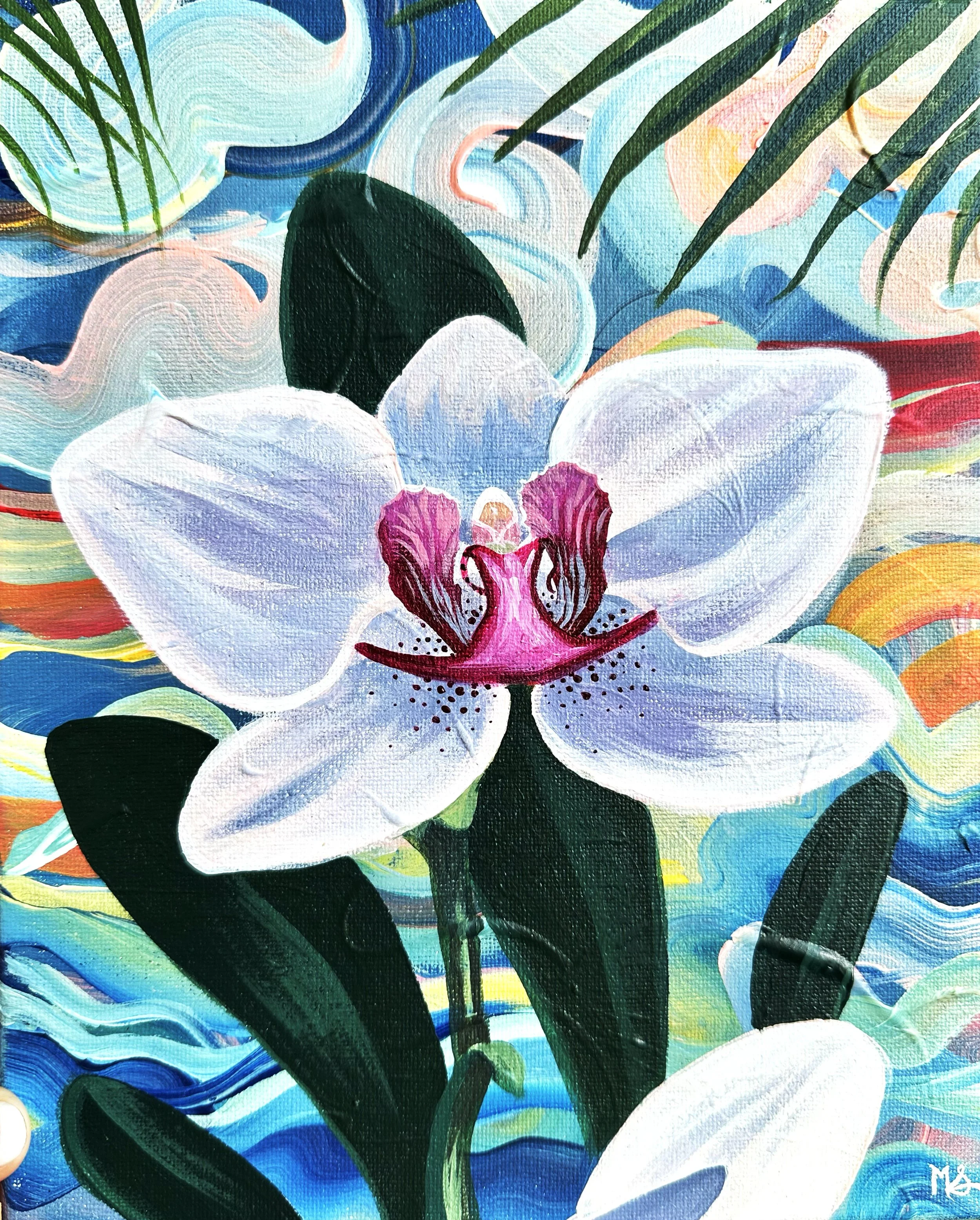 Orchid Love. 8" x 10". Acrylic on Canvas. 2024.
