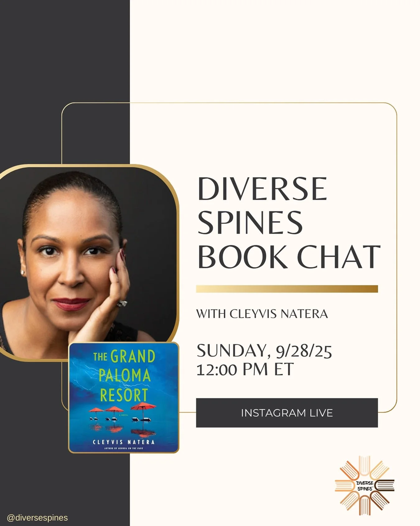 ✨ Book Chat Day! ✨ Tomorrow at 12 noon ET we&rsquo;re thrilled to welcome back @cleyvisnatera to discuss her new novel The Grand Paloma Resort. Hit the reminder and join us for a spoiler-free book discussion. ☺️

See you tomorrow! 

📖🌴

#DiverseSpi