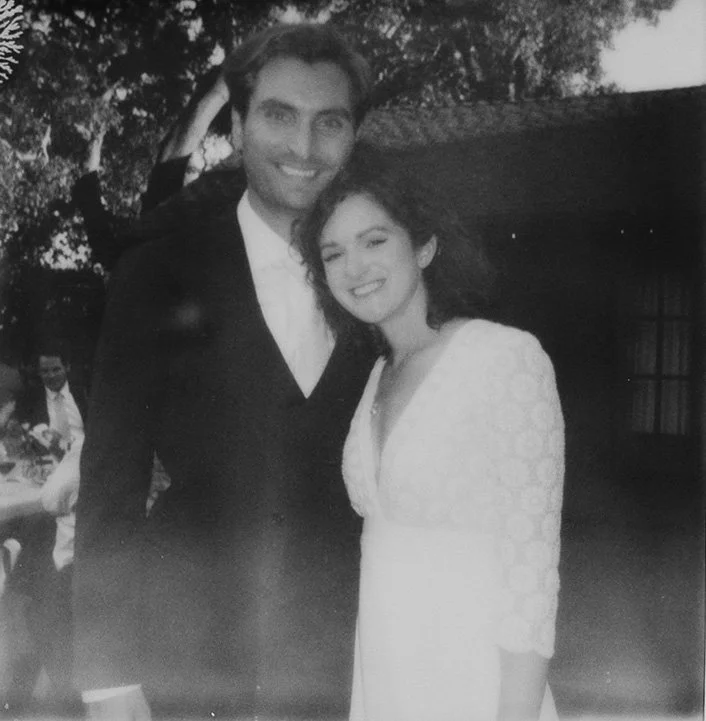 black and white polaroid of a newlywed couple at Outdoor Art Club Mill valley San Francisco California wedding and elopement photographer Super 8 Polaroid film video by Andrea Vodickova