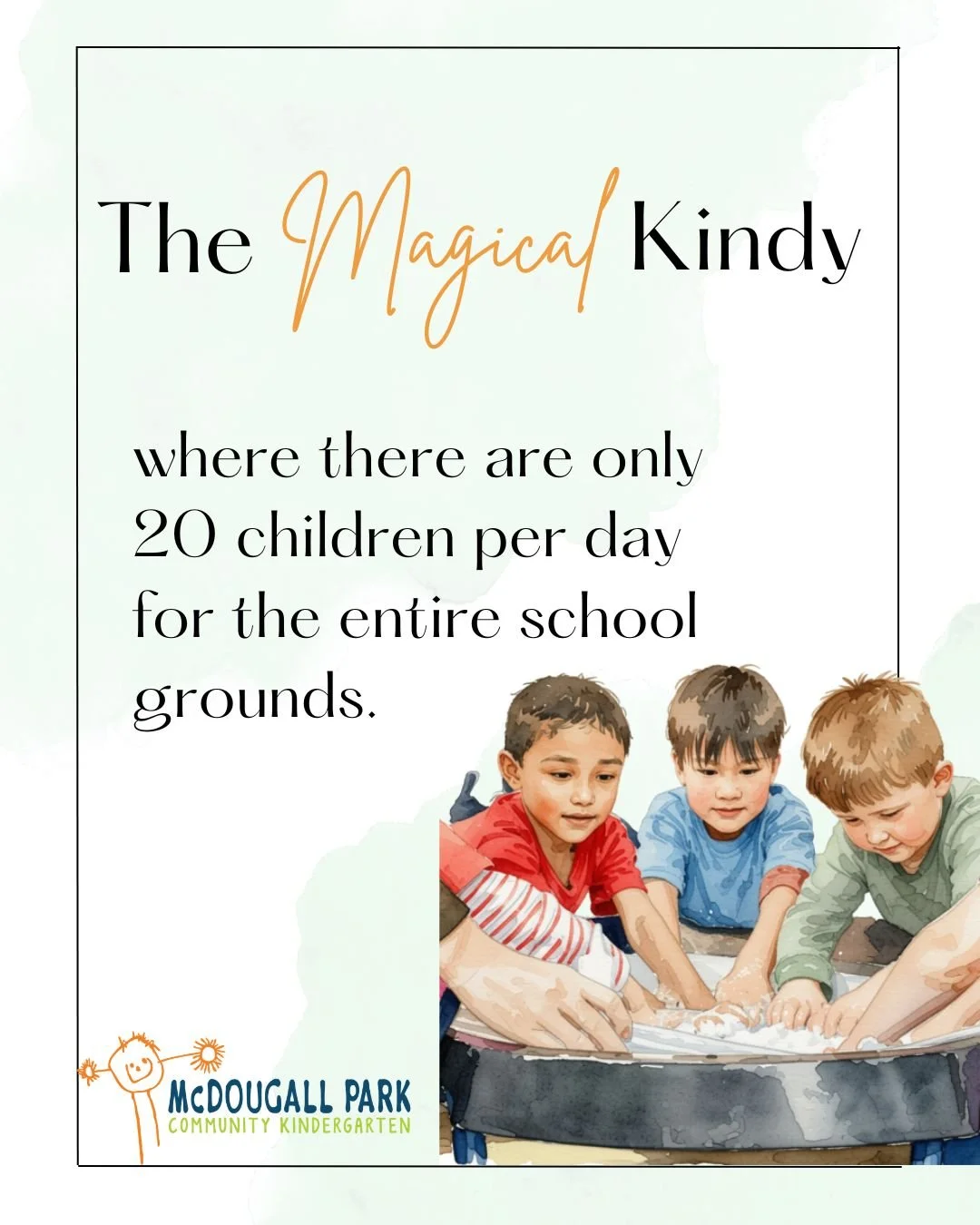 With only 20 children across the entire Kindy grounds per day, each child is truly seen, heard and valued.

This gives our Kindy children a full year to develop their self-confidence without being overwhelmed and creates more opportunities for strong
