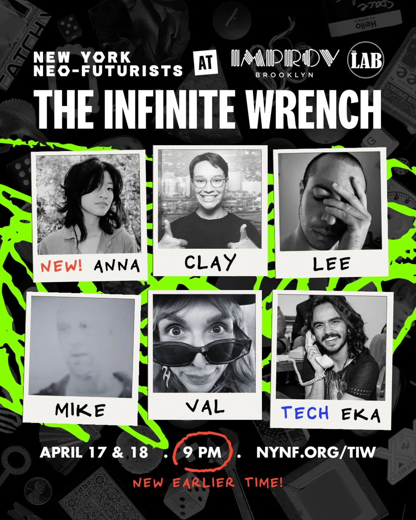 Dimestore tarot. Unknown smoothie. Lies. Rodenticide. Bird calls. Must be THE INFINITE WRENCH, featuring newest Neo @z.anna.02, Mike, @tuff_____guy, @val___ramz, @_discojuice, and Tech @ekasavajol, premiering *13* new plays! Join us this Friday and S