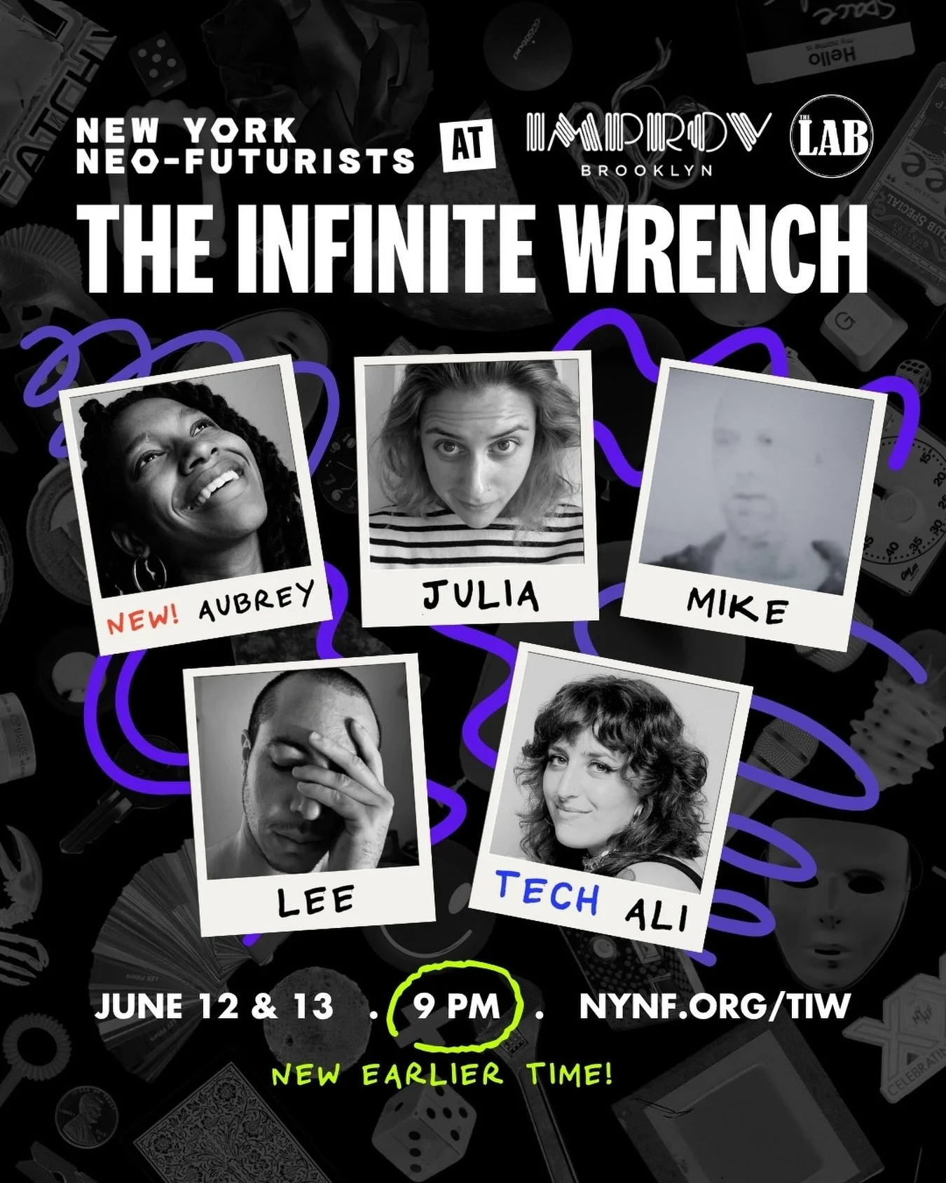Bisexual caucus meeting. Onstage diaper. Live citrus. A mango-shaped scar. The sign you&rsquo;ve been waiting for. It&rsquo;s all happening at THE INFINITE WRENCH, this Friday and Saturday at @brooklynimprov! Featuring New Neo @aubrey.bk, Mike, @_dis