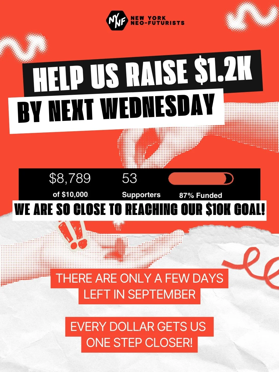 You helped us reach 87% of our fundraising goal! 🤯 There&rsquo;s still time to get us all the way to 10k. Can you help us raise $1.2k by next Wednesday, September 30th?

Thank you to everyone who&rsquo;s helped get us this far. Swipe to see this cam