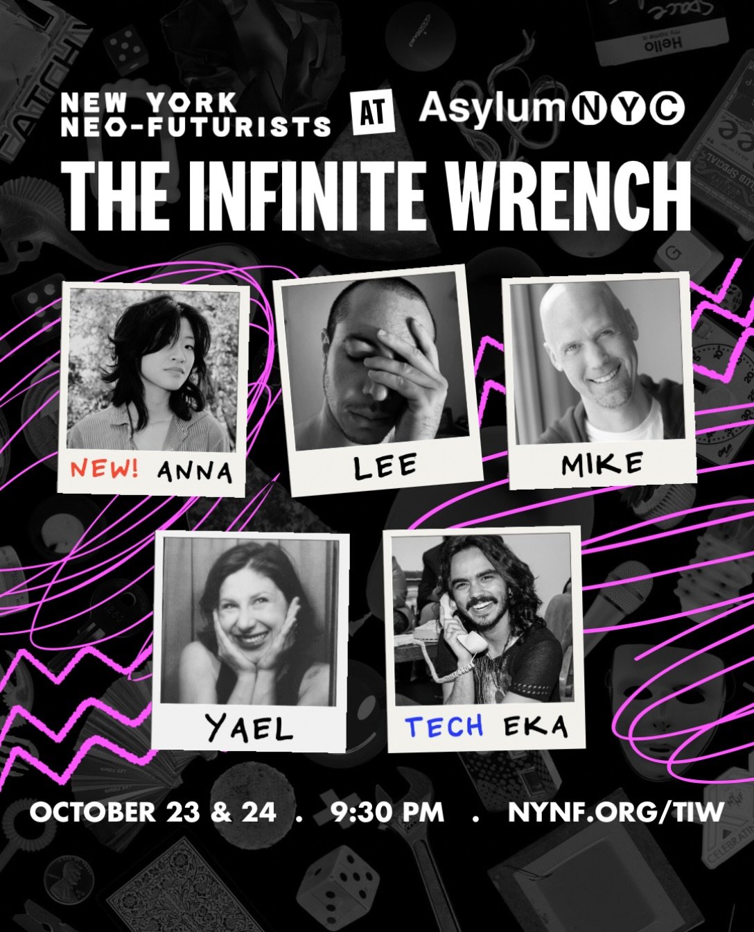 Avant-garde Elizabeth Holmes. Plums from the icebox. Thunderclaps. Fall foliage. Coming in hot at THE INFINITE WRENCH, this Friday and Saturday at @theasylumnyc! Featuring @z.anna.02, @yael_haskal, @_discojuice, Mike, and Tech Collaborator @ekasavajo
