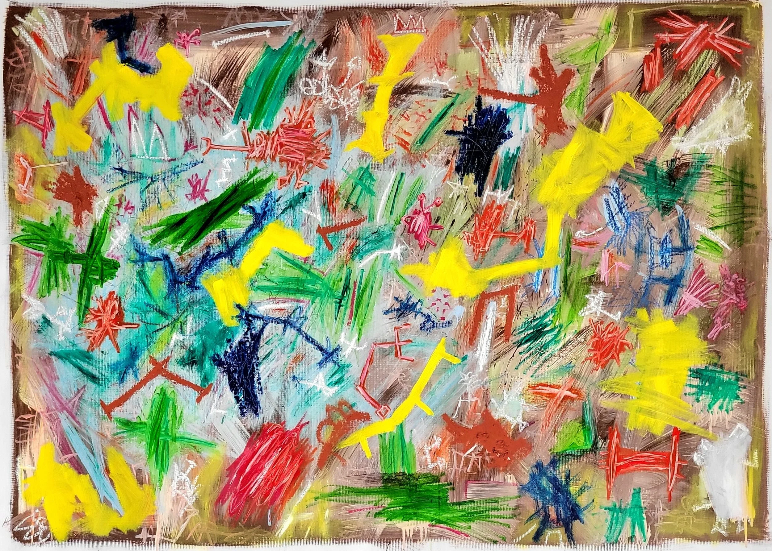 "Constellation of the unconscious mind" 2026. Oil, acrylic, oil stick, oil pastel on canvas. 39h x 55w inches.