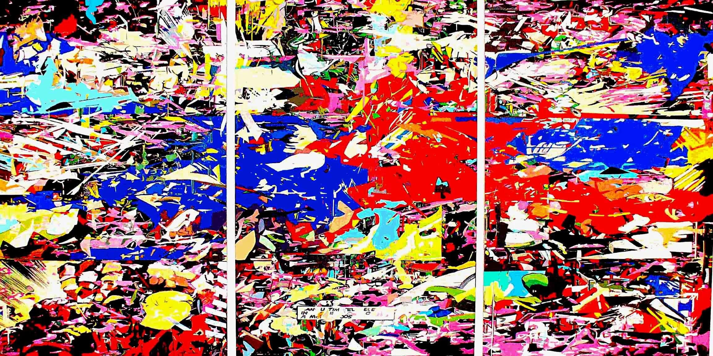 "Warhol in Wonderland". 2012. Oil on canvas. Triptych. 48 x 72 inches each panel.