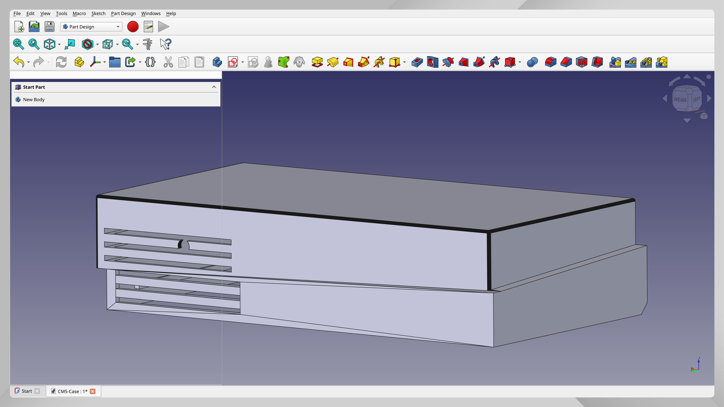 Freecad screen showing stl of DBI Pi case