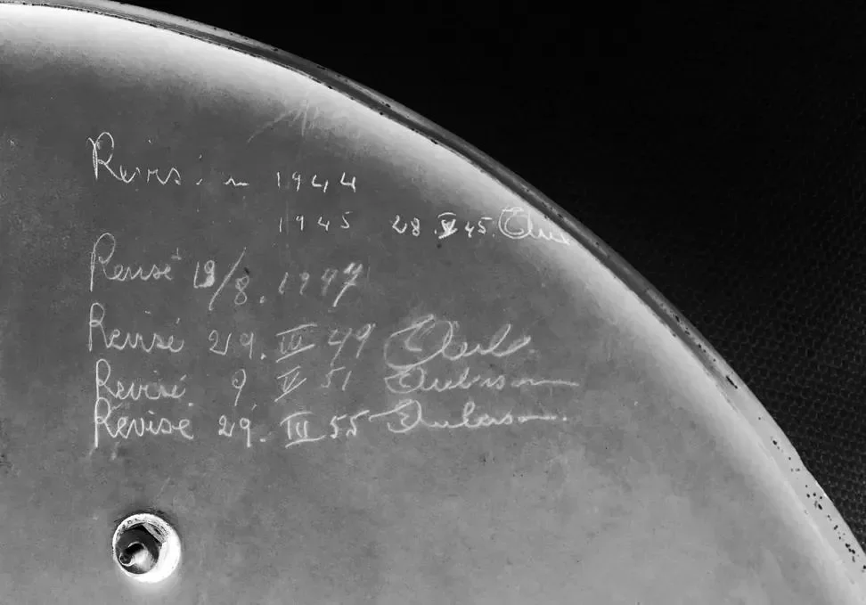 Handwritten Service Notes on the back of a clock from 1944