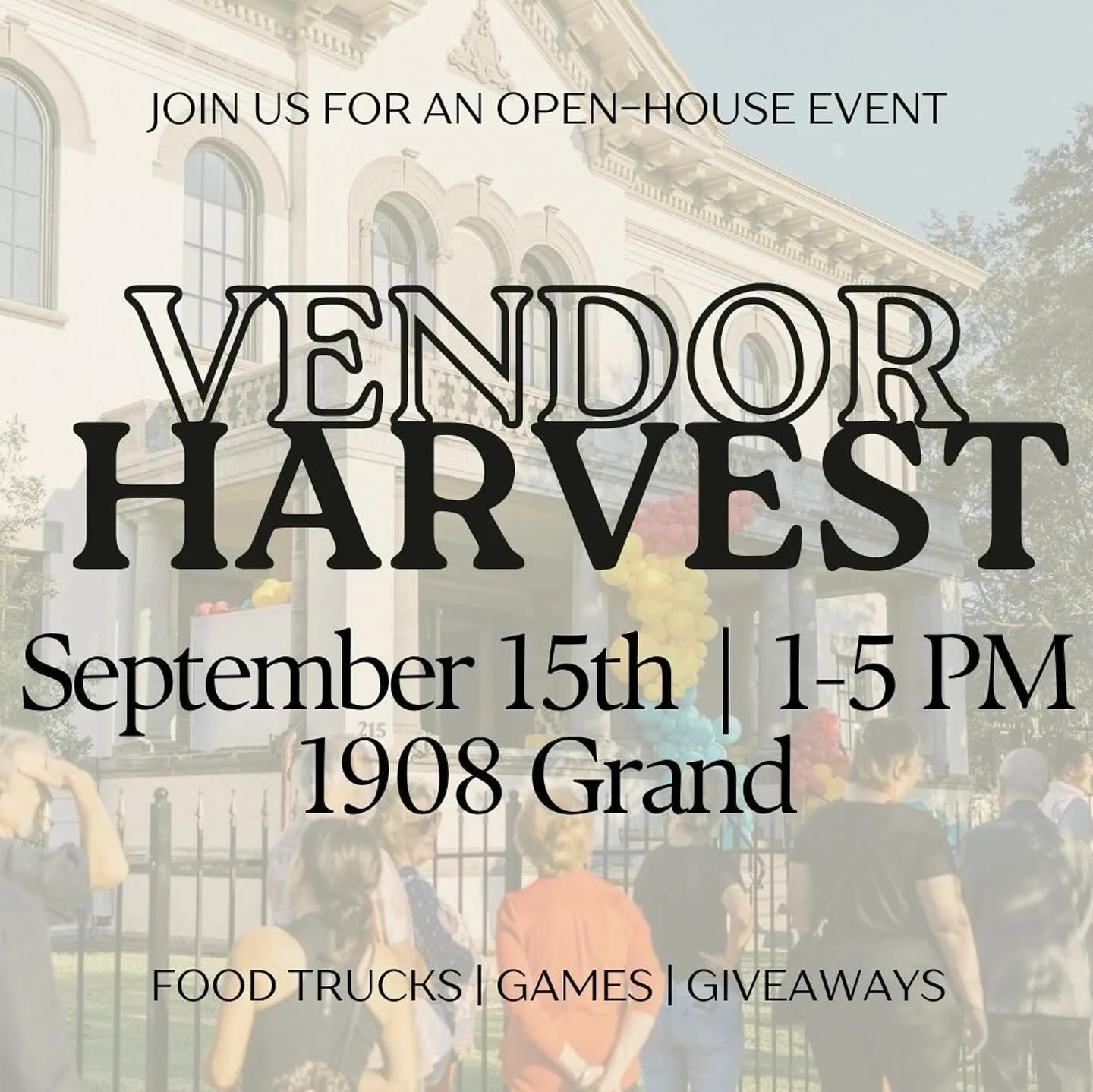 We are celebrating our Vendor Harvest tomorrow with some amazing giveaways!
Want a chance to win? Here’s how:
1. Like and share this post
2. Follow us @1908grand on Instagram 
3. Tag 3 friends