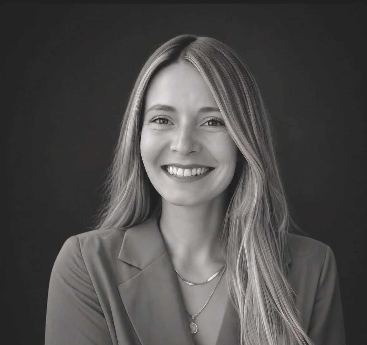 Black and white portrait of project manager Kayla Trickel.