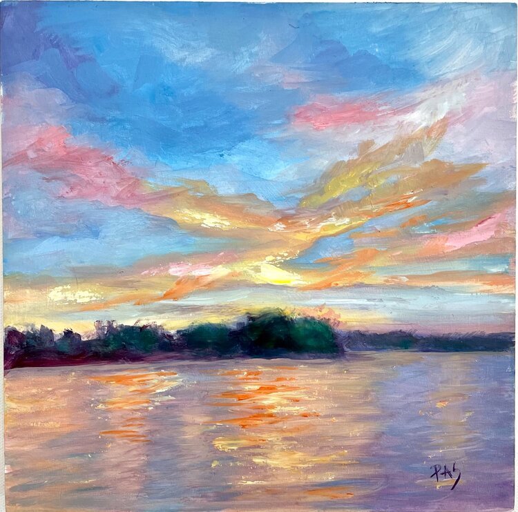 "Sunset on Smith #9" 8x8 Oil on Wood Painting, Sold as part of "Sunset on Smith Summer 2021 Collection," for $100