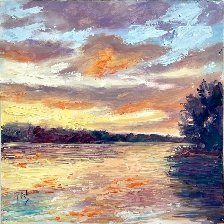"Sunset on Smith #4" 8x8 Oil on Wood Painting, Sold as part of "Sunset on Smith Summer 2021 Collection," for $100