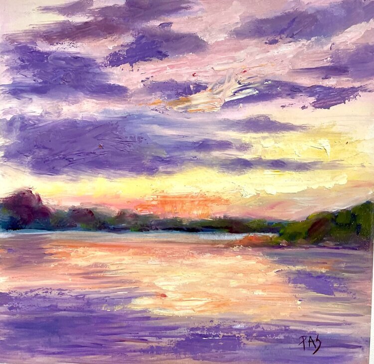 "Sunset on Smith #7" 8x8 Oil on Wood Painting, Sold as part of "Sunset on Smith Summer 2021 Collection," for $100