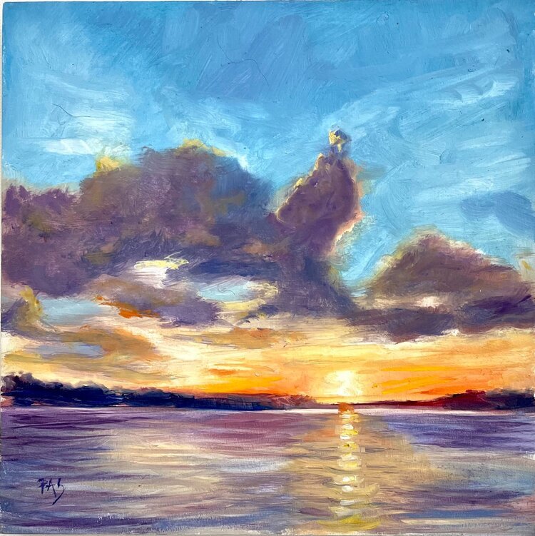 "Sunset on Smith #2" 8x8 Oil on Wood Painting, Sold as part of "Sunset on Smith Summer 2021 Collection," for $100