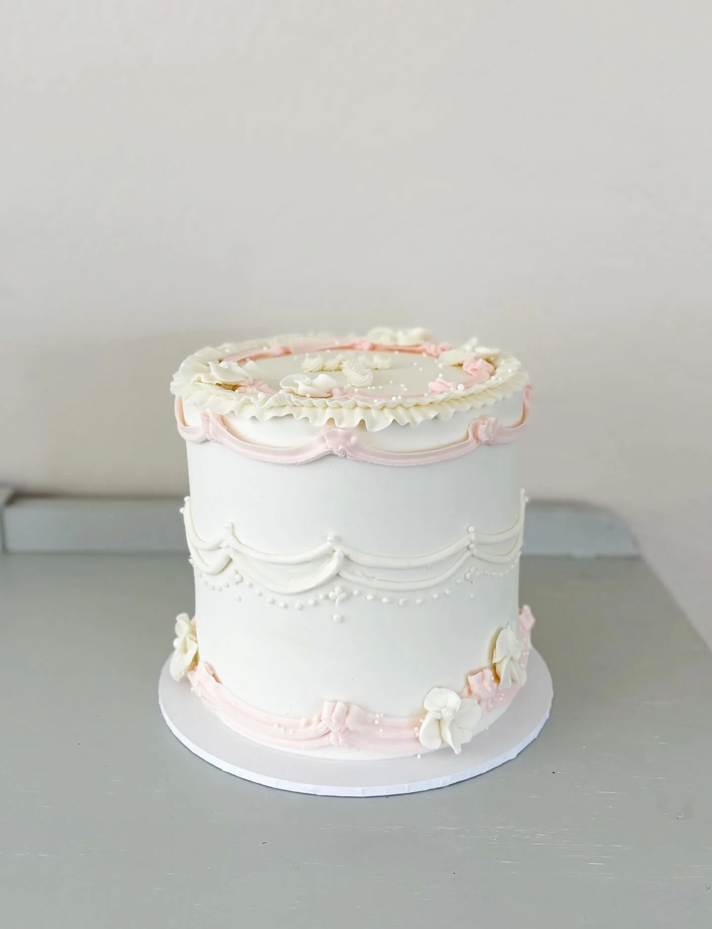 Baptism cake 🌸

8&rdquo; Classic Cake | Strawberries &amp; Cream