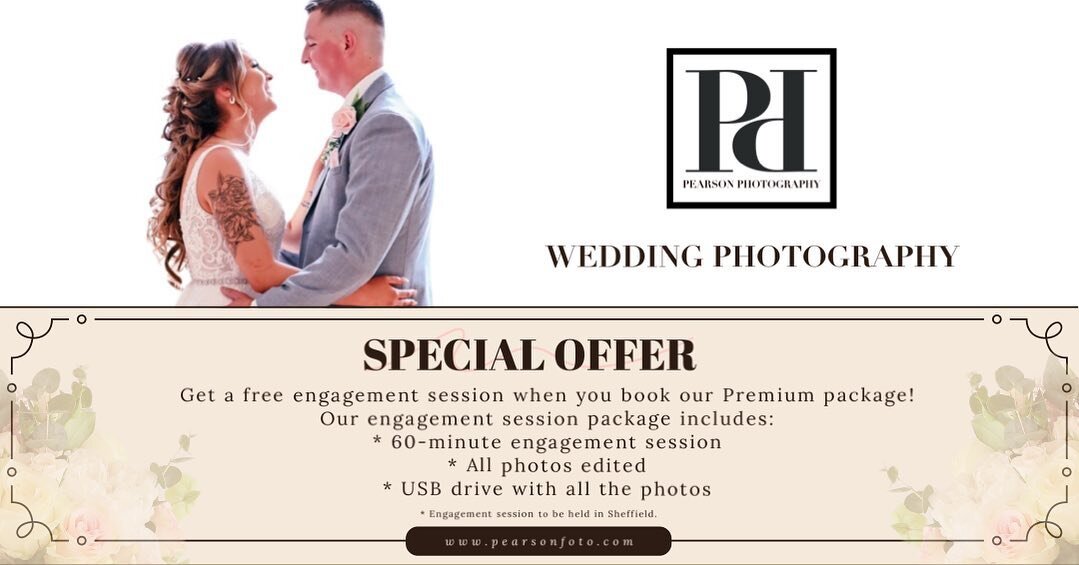 Book your wedding with us today and get a free wedding photography session. * 

#weddinginspo #weddingideas #weddingplanning #weddingphotography #weddinginspiration #weddingoffer #engagement #engagementphotoshoot #sheffield 

www.pearsonfoto.com