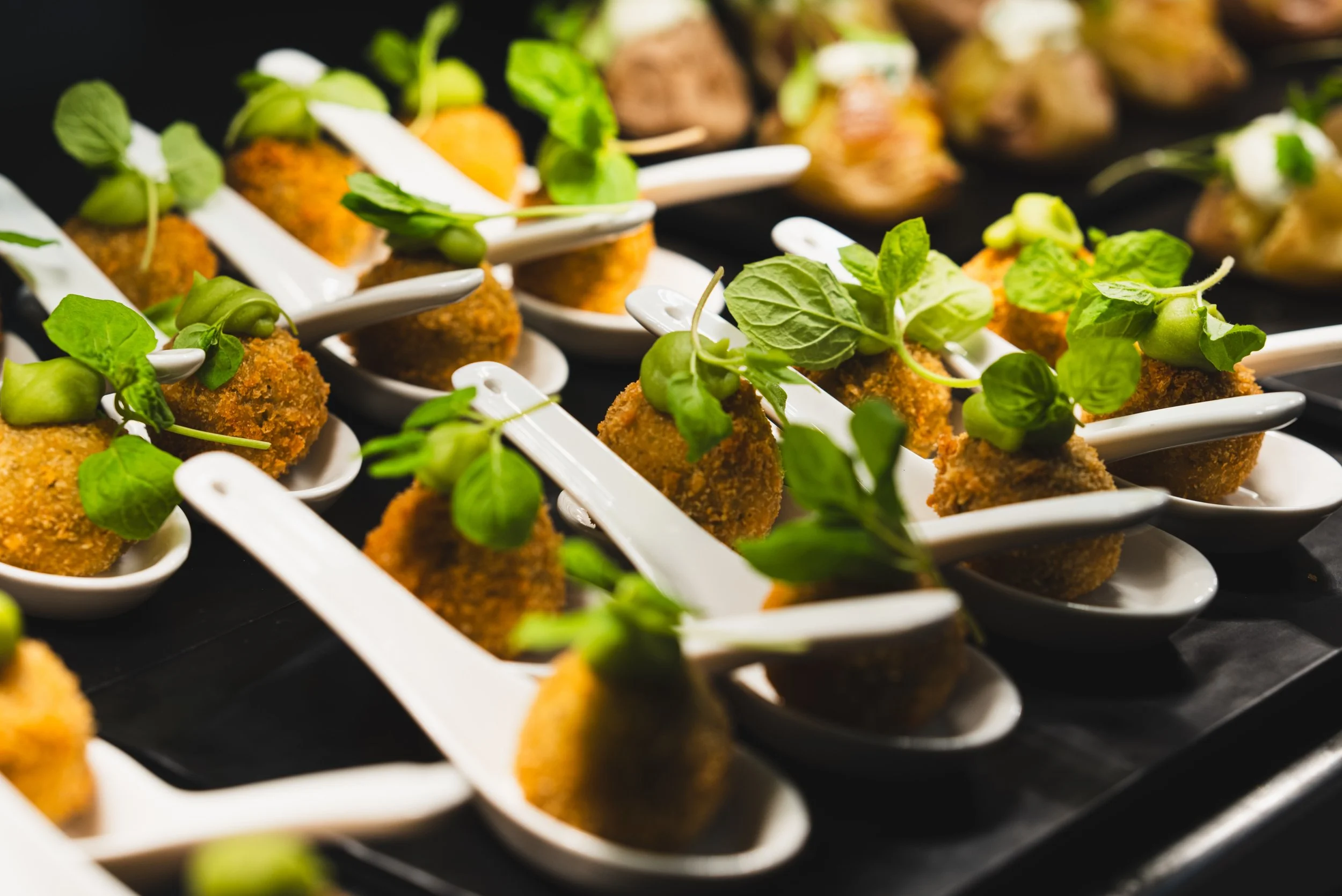 The ultimate party bite, frozen in time. Capturing that flawless golden crunch on the outside while keeping the vibrant freshness of the garnish front and center. Precision on the plate deserves precision behind the lens to truly do the chef&rsquo;s 