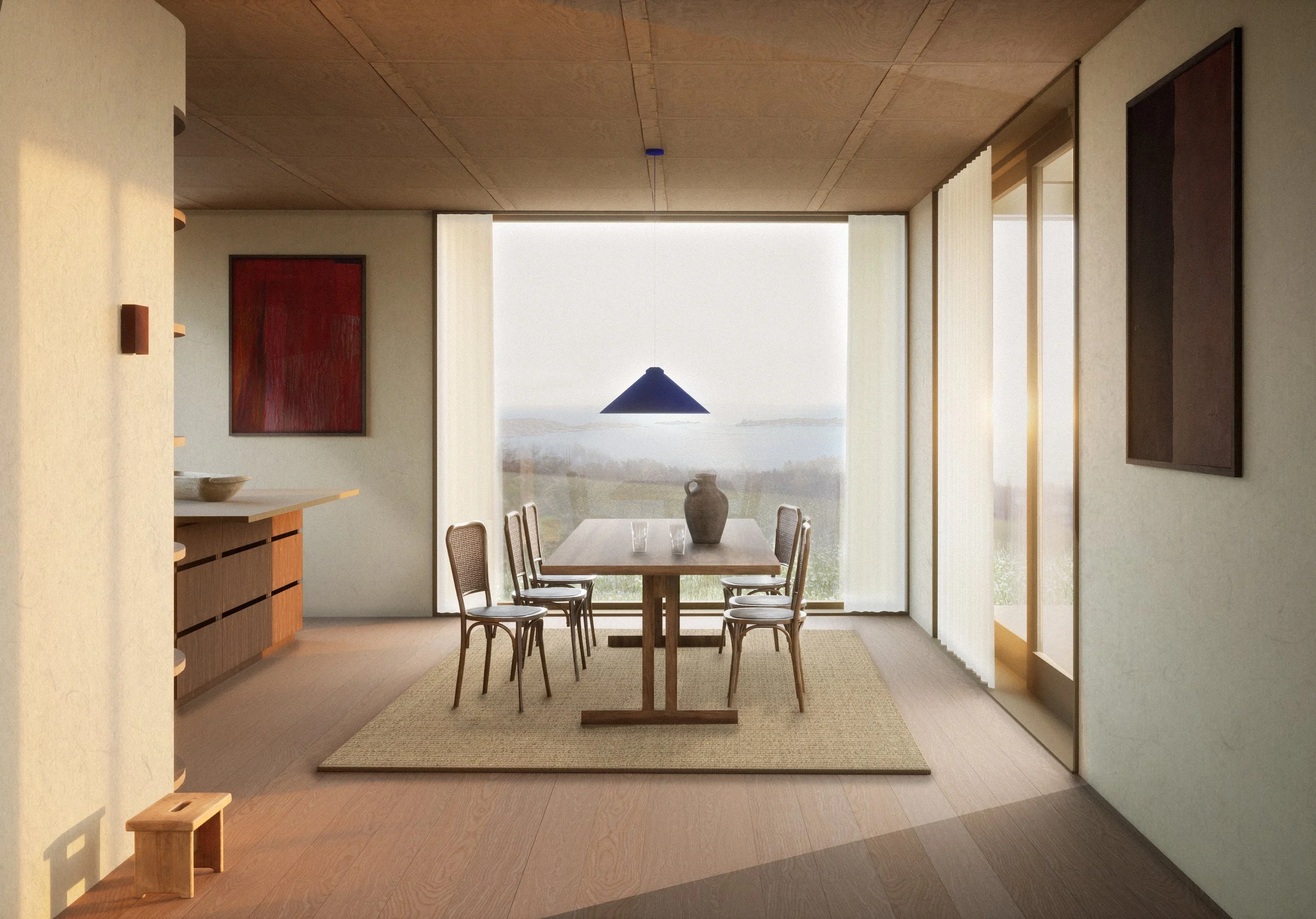 Det er jobbet mye med siktellinjer i andre etasje, og blant annet lagt inn slanke slissevinduer som sender dagslyset gjennom de ulike aksene i andre etasje. 