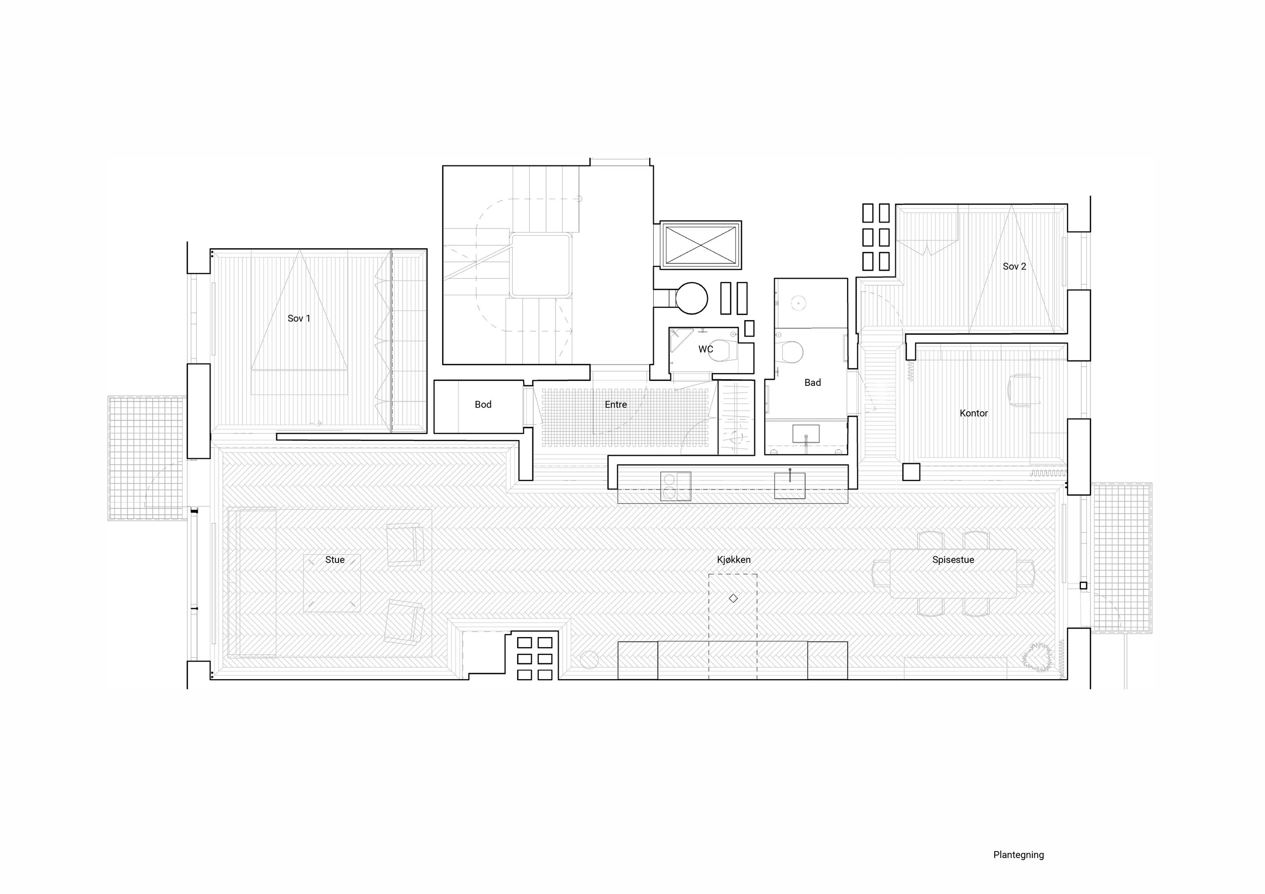Ny planløsning etter at lettvegg ble tatt ned å dagslyset fikk strømmet fritt igjennom boligen.